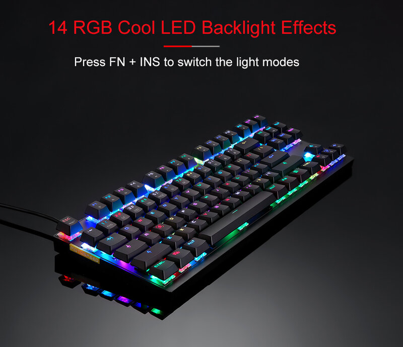 คีย์บอร์ดกลไก CK82แสง RGB LED Backlight USB แบบมีสาย87ปุ่มสีฟ้า/แดงสวิตช์เกมคีย์บอร์ดกำหนดรหัสเองสำหรับแล็ปท็อปพีซี