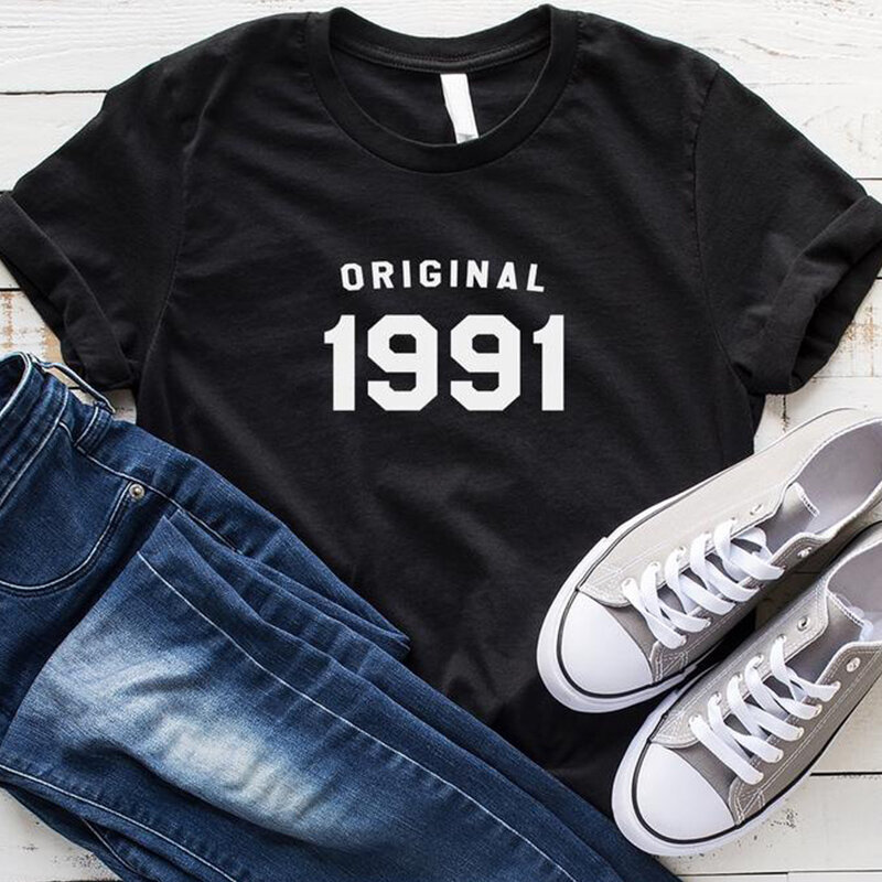 Camiseta Original de cumpleaños para mujer, Camisetas estampadas informales, camiseta Tumblr de manga corta de algodón, camisetas 1991, envío directo