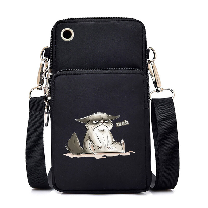 Bolso de hombro para teléfono móvil para mujer, Mini bolso de mensajero con estampado divertido de gato Meh, bolso cruzado pequeño, bolso Oxford Y2k