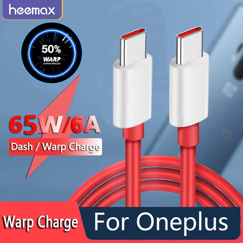 65W Warp Charger Kabel 6.5A Asli Kabel Tipe C Ke Kabel Tipe C Usb PD USBC untuk Oneplus 8T One Plus 8T Warp Charge untuk OnePlus8t