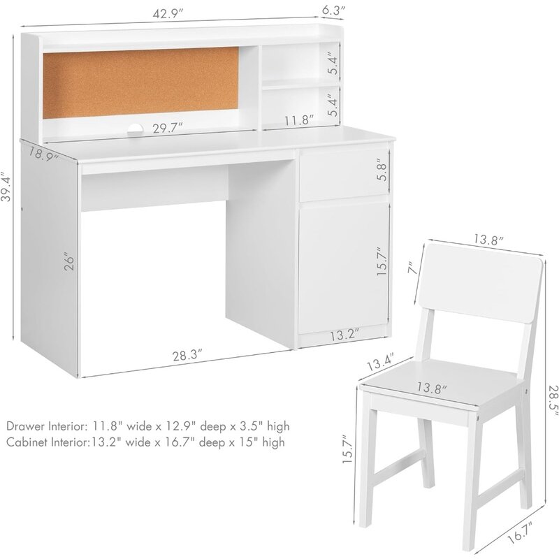 Meja belajar anak, Meja kayu dengan kursi meja anak-anak dan set kursi dengan Hutch dan kabinet penyimpanan