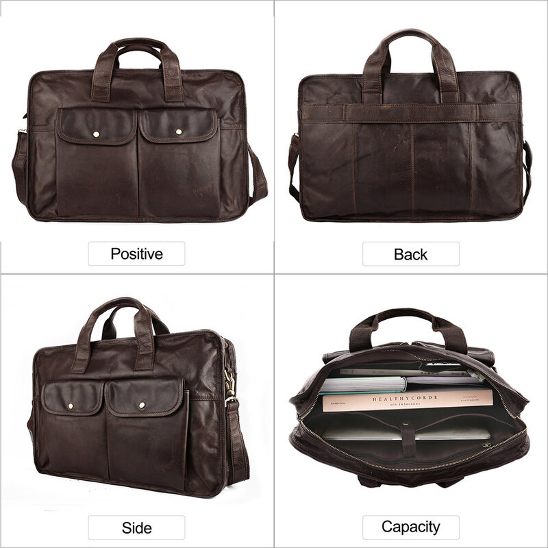 Genuine Leather Messenger Bag For Men 15.6" Laptop Briefcase Travel Work Cross Body Shoulder Bags Handbags Totes Male