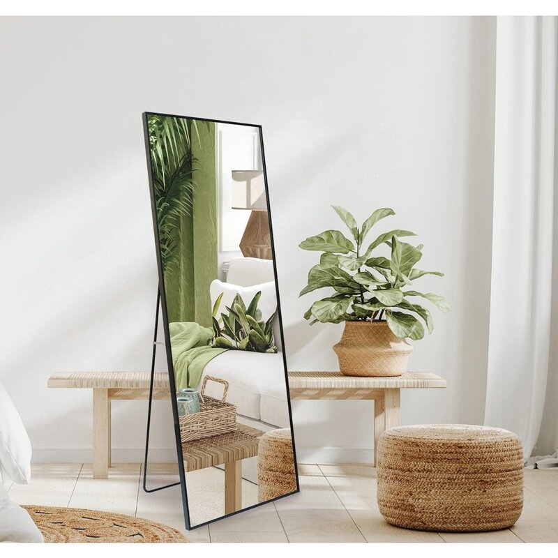 مرآة كاملة الطول مع حامل لغرفة النوم ، أثاث أسود لغرفة المعيشة والمنزل ، شحن مجاني ، 22x59