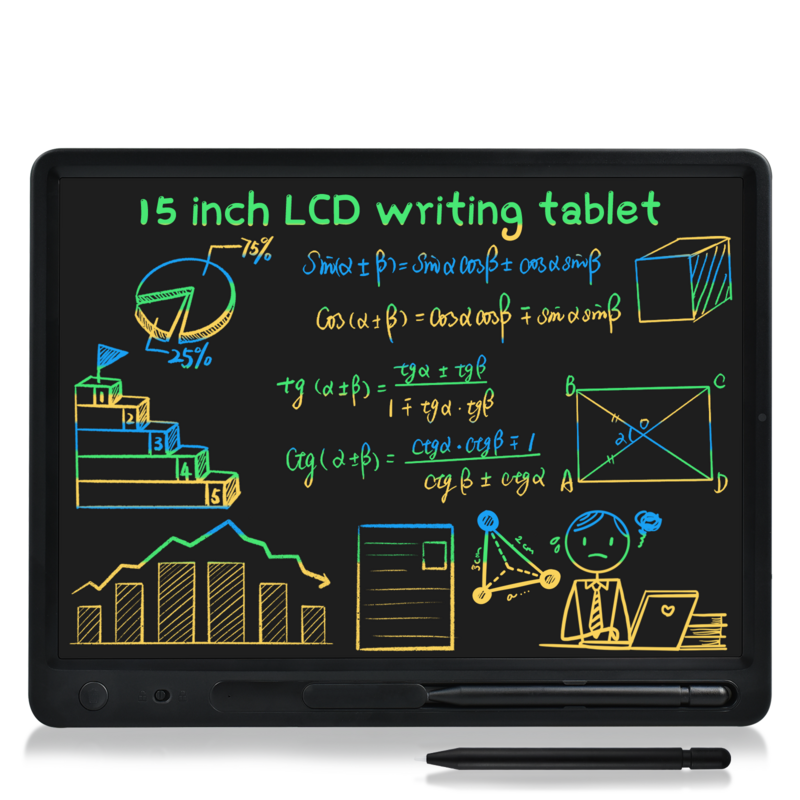 Tablero de garabatos colorido de 15 pulgadas, LCD herramienta electrónica de escritura, tableta portátil limpia para niños y adultos, juguetes de aprendizaje, regalos, escuela y oficina