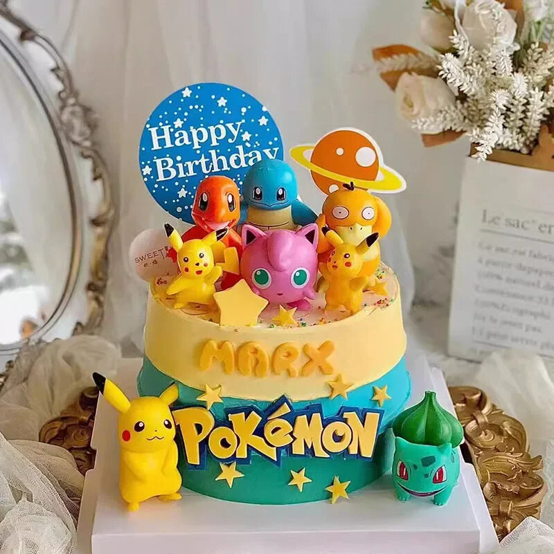 Décoration de gâteau Pokemon pour enfants, figurine d'anime Pikachu, décoration de gâteau joyeux anniversaire, fournitures d'ornements de fête, cadeau garçon, ensemble de 13 pièces