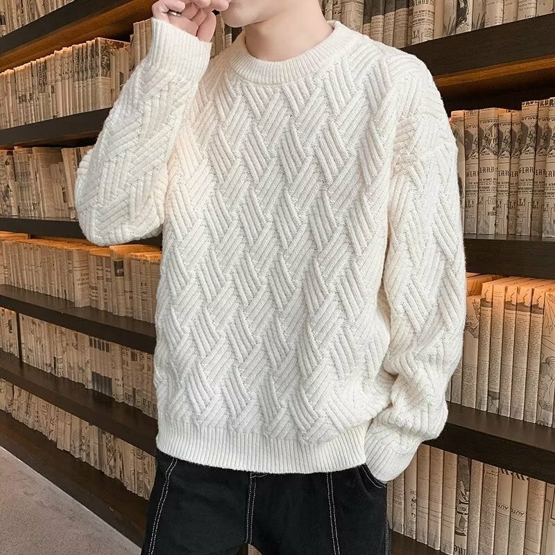 2023 Men's round Neck Sweater Loose Casual Trend Idle Style Casual Sweater