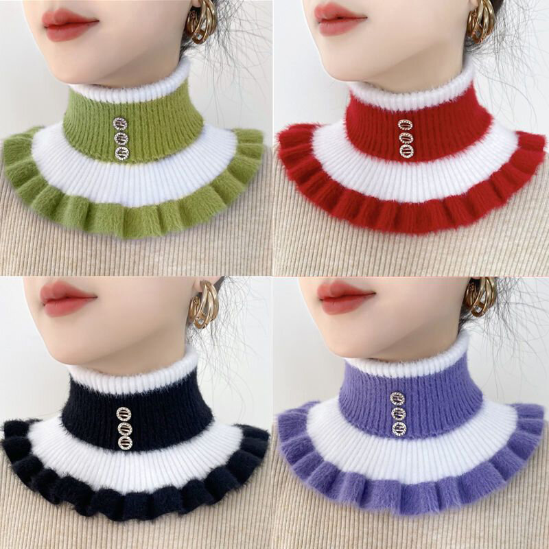 Women's Fake Collar Protects Cervical Spine Winter Warm Scarf Cycling Thick Elastic Neck Sleeve Faux Fur Velvet Rhinestone Bib