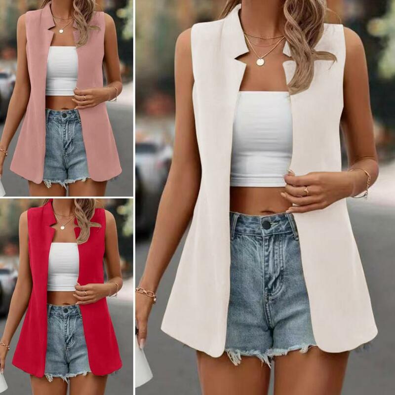 Casual Stylish Women's Sleeveless Vest Soft Solid Color Cardigan for Lady Casual Washable Jacket for All-match Outfits Lapel