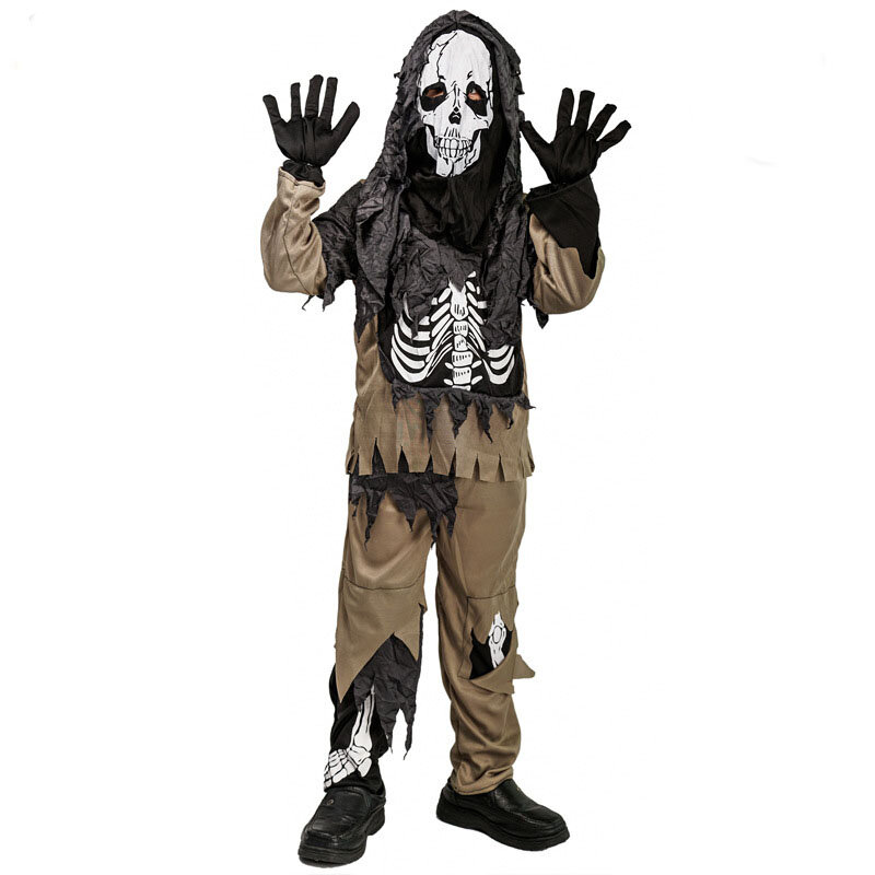 Costumi di Halloween con scheletro per bambini, abiti da festa, tuta da ballo in maschera, costumi cosplay con teschio, abiti da scena
