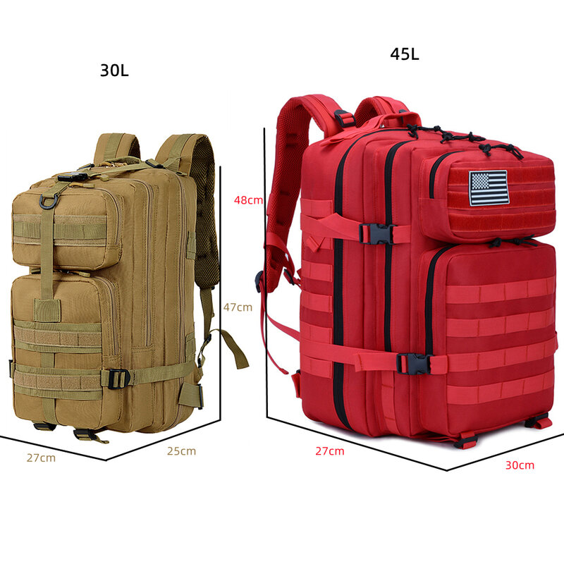 防水タクティカルミリタリーバッグ、陸軍屋外バックパック、クライミングリュックサック、キャンプとハイキングバッグ、3日、45l、3p、30l