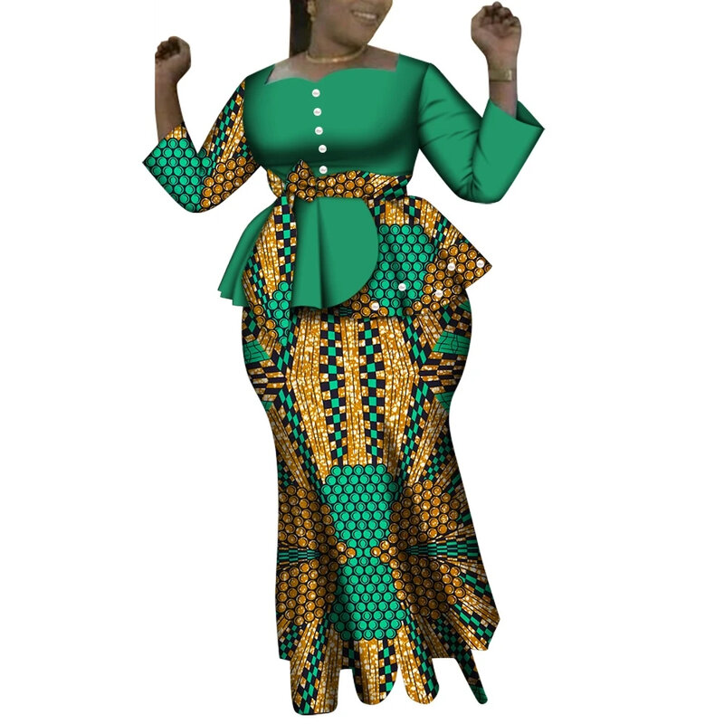Afrikanische Frauen Kleidung Tops und Maxi Rock Sets für Frauen Dashiki 2 Stück Rock Sets Party Hochzeit Kleidung wy6635