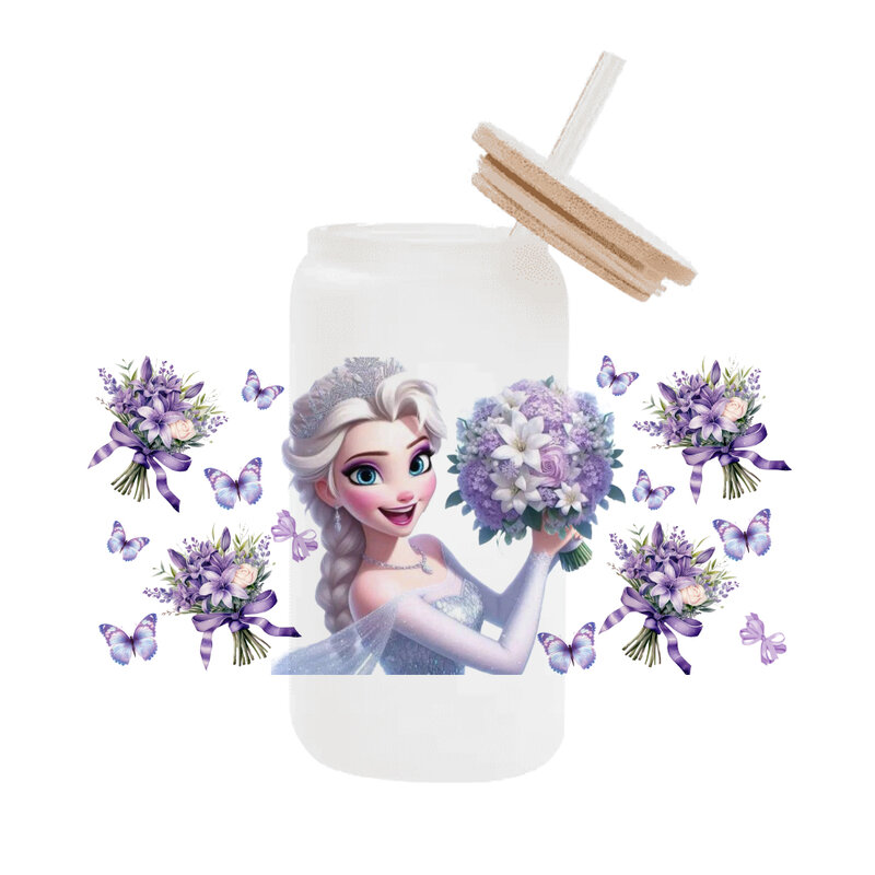 Disney księżniczka mrożona Elsa i Anna dla Libbey 16oz puszka szklana 3D wodoodporna kawa DTF Libbey Libbey