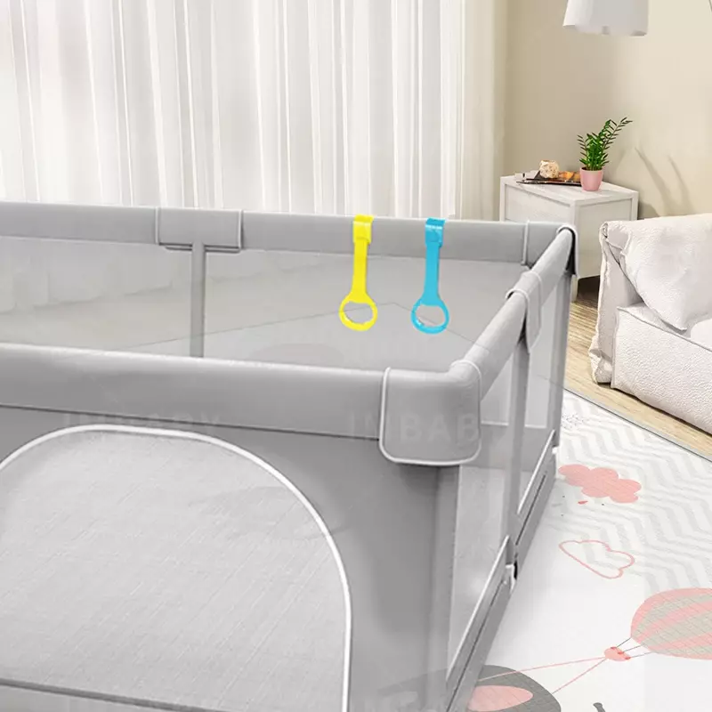 IMBABY-Corralito gris claro para bebé, parque infantil con anillo de tracción, barrera de seguridad para niños, valla, caja de bolas, Juego