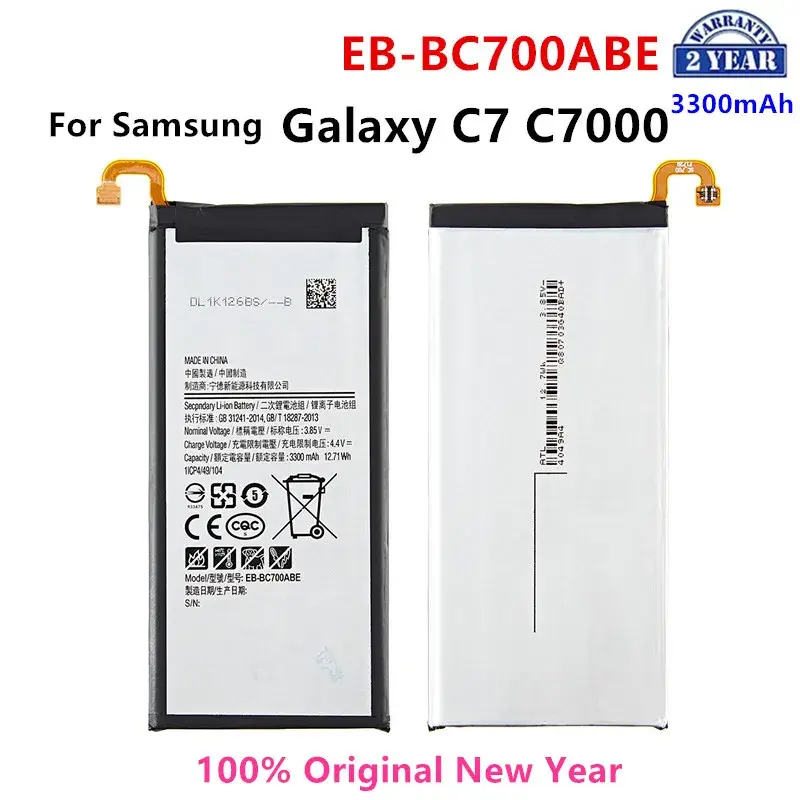 Batería original de 100% mAh para Samsung Galaxy C7, C7000, C7010, C7018, C7 Pro, Duos EB-BC700ABE/DS SM-C701F, 3300, SM-C700