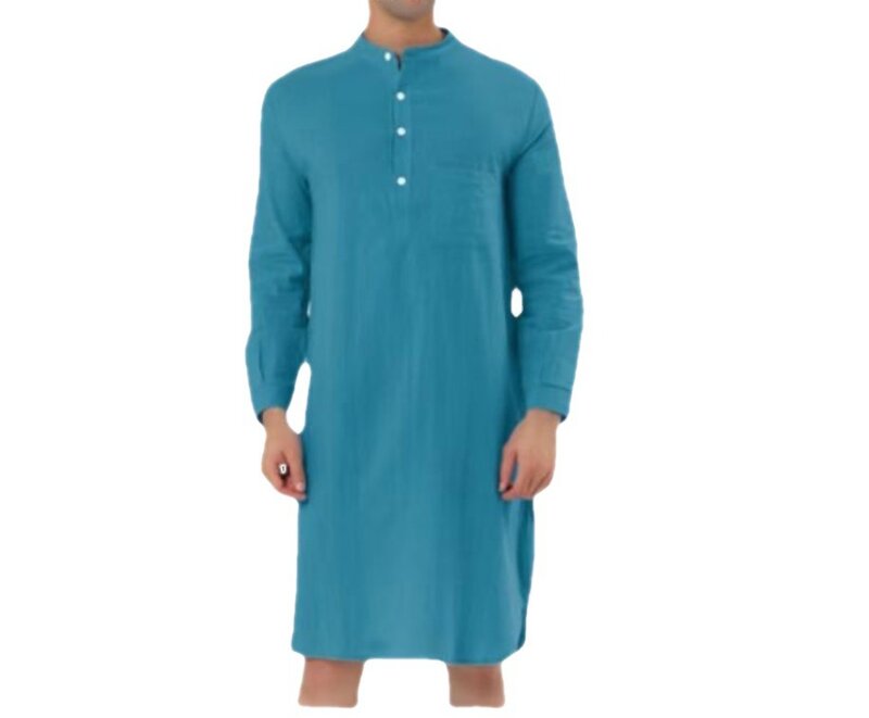 Camisa de bolso simples estilo árabe masculina, vestimenta muçulmana, Jubba Thobe, roupa masculina, moda casual