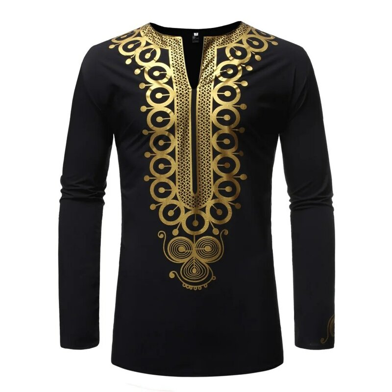 Camicia lunga tribale africana Dashiki camicia da uomo con colletto alla coreana a maniche lunghe Slim nuova di zecca abbigliamento islamico Camisa musulmano