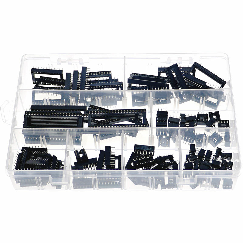 100Pcs 2.54mm Pitch DIP IC Sockets Solder Type Adaptor Assortment Kit Box 6p8p14p16p18p24p28p40 Pin