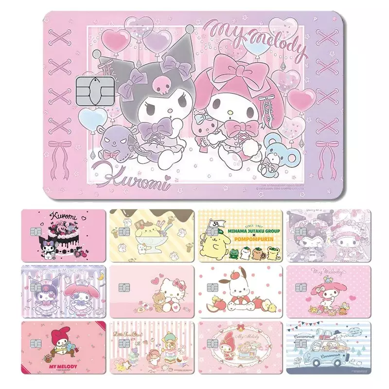 Stiker kartun hewan peliharaan lucu merah muda Anime Matte depan kartu Creidt kartu Debit Bus Kulit Film penutup untuk Chip besar kecil tanpa Chip