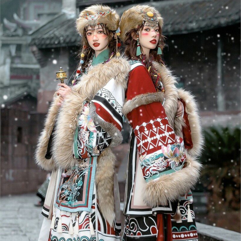 Tibetische Kleidung großen Pelz kragen Robe Trip schießen neu