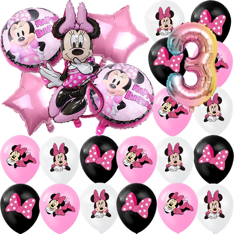 Minnie Mouse Party Decoration Disposable Tableware Minnie Cup Plate Balloon For Girls Baby Bath Birthday Party Supplies