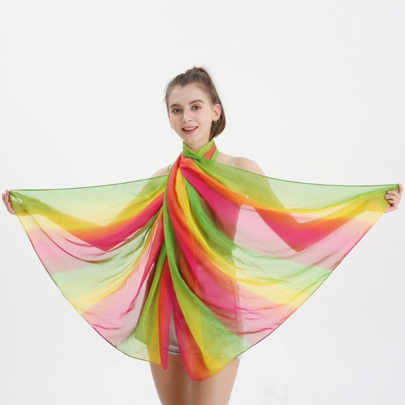 Новый стиль, женские легкие шарфы цвета радуги, большой шифоновый шарф, солнцезащитный, на лето