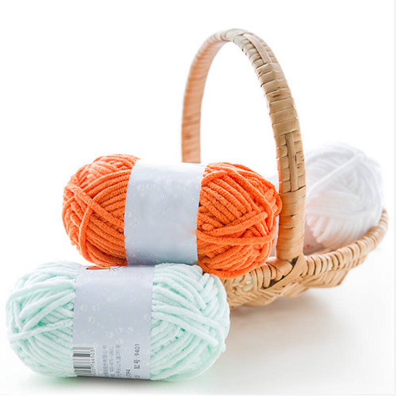 手編みのウール糸,50g,太いベルベット糸,ベビースカーフ,ソフトシェニール,ニットウー