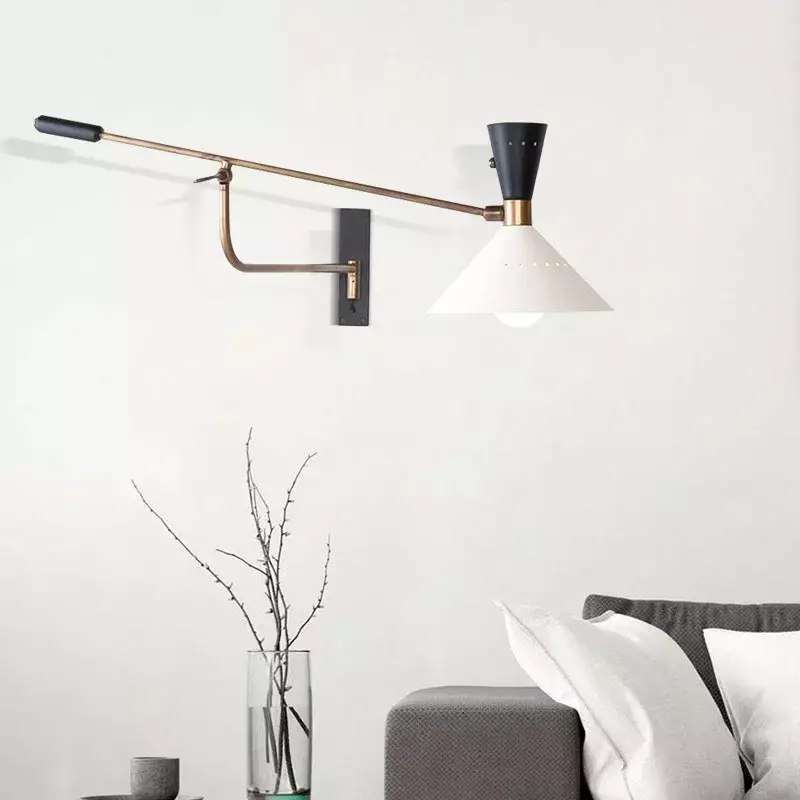 Lampa ścienna z długim ramieniem sypialnia kinkiet regulowany studium lampka do czytania E27 Metal 110-220V montaż powierzchniowy dekoracje ścienne oświetlenie do sypialni