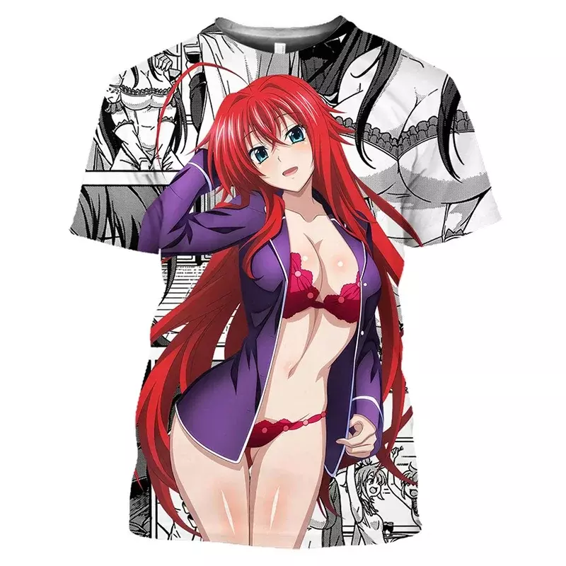 Camiseta demoníaca masculina e feminina do ensino médio, anime impresso em 3D, manga curta, blusa casual, meninas, hentai, harajuku, moda popular