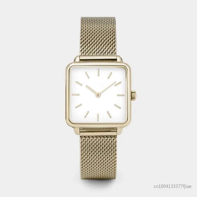 Relógio de cinto de malha magnética feminino, relógio de pulso quadrado, relógios ouro rosa, banda simples, moda feminina, luxo