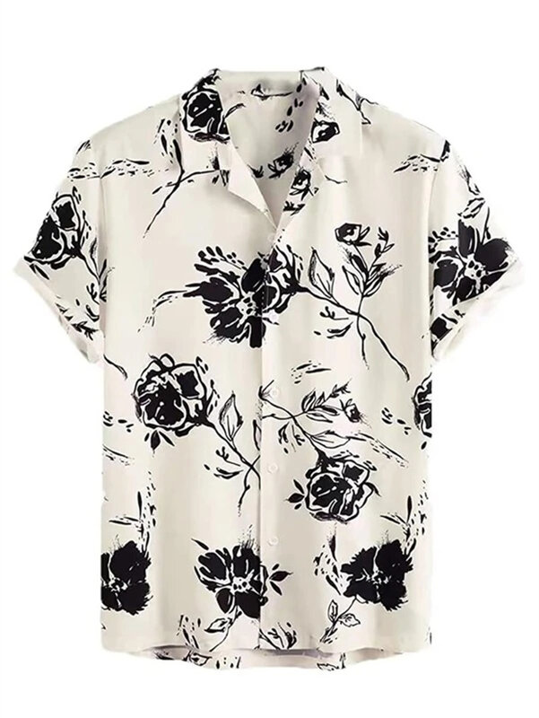 Camisa de praia com estampa floral 3D masculina, blusa manga curta, festa ao ar livre, respirável, roupa social de rua, verão