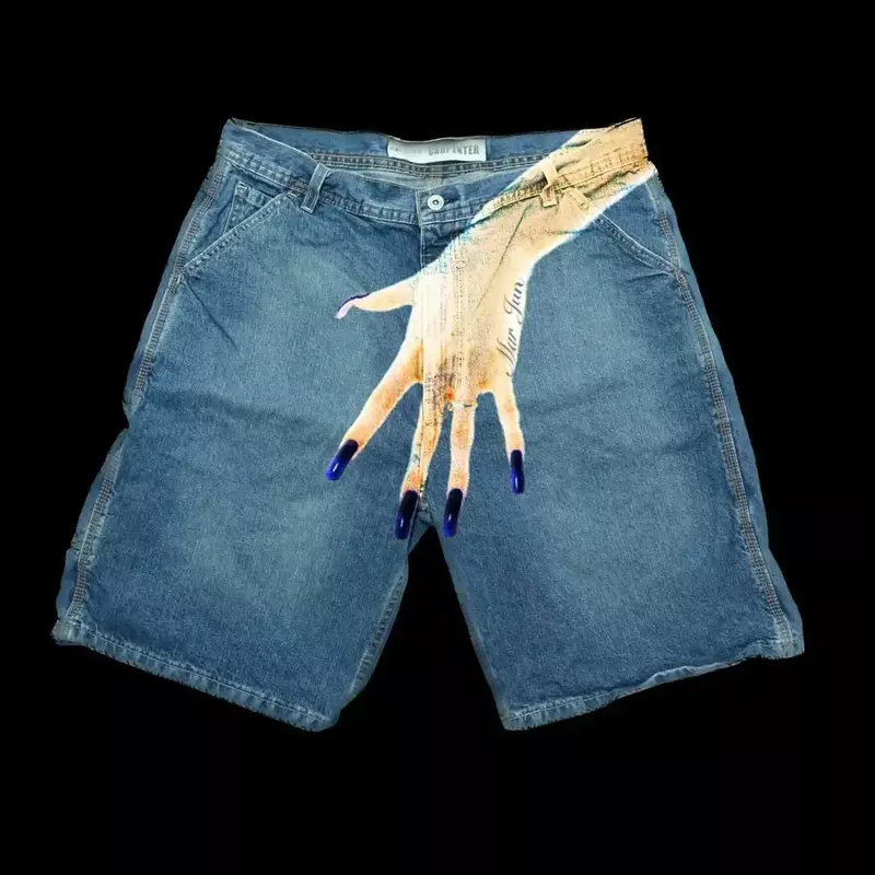 Szorty Y2k damskie szorty amerykański Hip Hop Harajuku Trend wzór Casual luźny dżins szorty jeansy Retro szorty odzież uliczna
