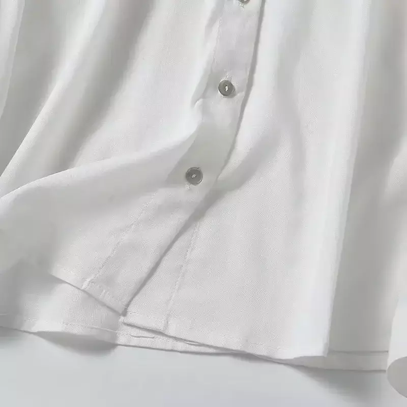 Blusa larga de manga larga con botones para mujer, blusa holgada con decoración de bolsillo, estilo Retro, informal, a la moda, 2023