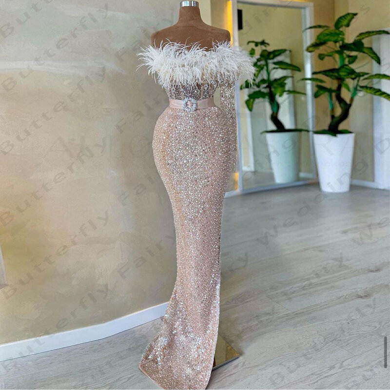 Fashion Sexy Elegant Evening Dresses Beautiful Off Shoulder Luxurious Sparkling Beading Slimming Simple Mopping New Prom Gowns
