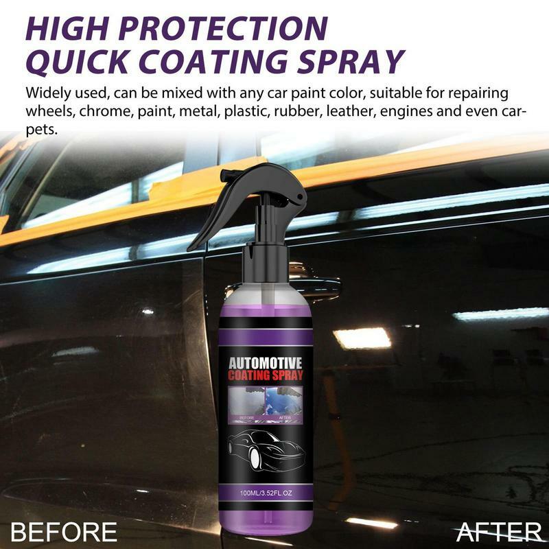 Spray hidrofóbico do revestimento do carro, agente cerâmico, revestimento rápido, lavagem sem água, 3 em 1, 100ml