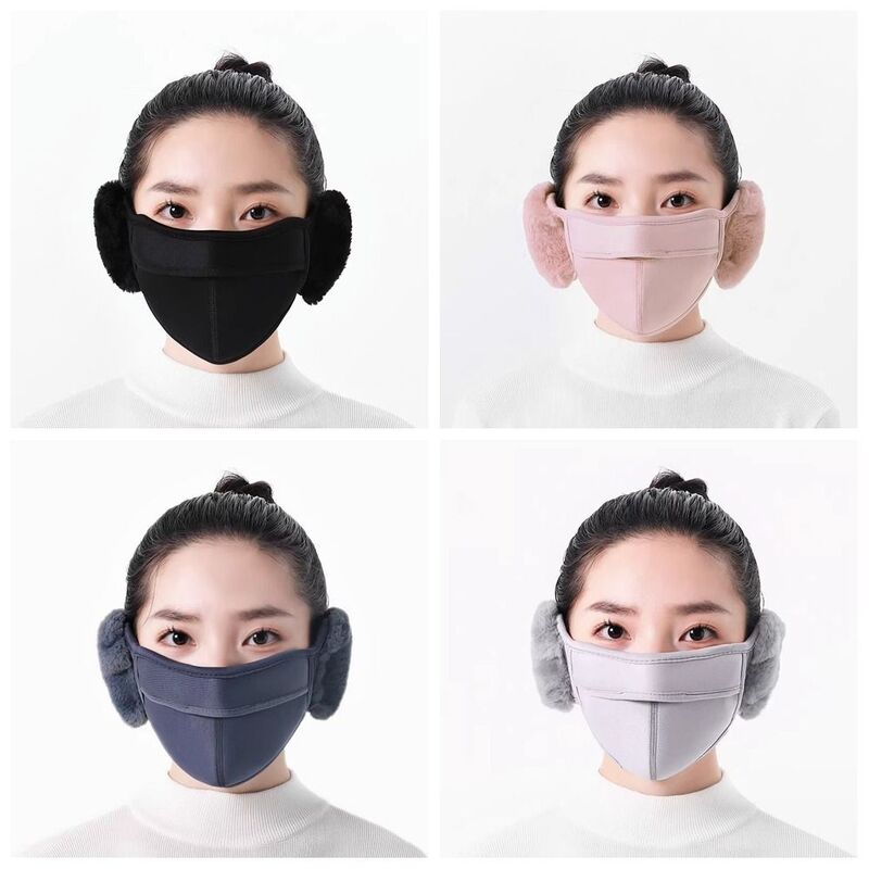 女性用フリースイヤーマフマスク、シンプル、防風、防塵、暖かい、冬