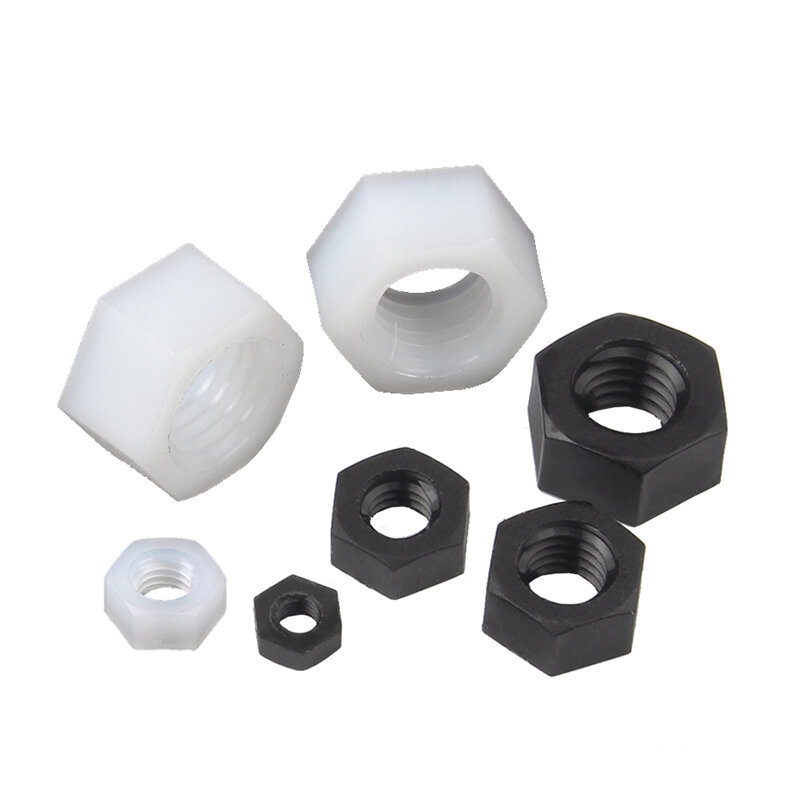 Tuerca hexagonal de nailon de plástico blanco o negro, 5-50 piezas, M2, M2.5, M3, M4, M5, M8, m10, m12, M14, M16, M18, M20, DIN934