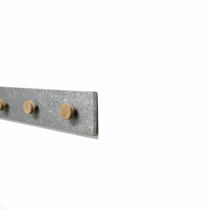 24" Galvanized Rail with Authentic Burnt Wood Knobs in Galvanized Tin for Industrial Style