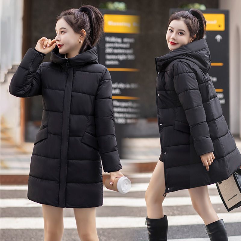 2023 New Women Down Cotton Coat Winter Jacket Mid Length Version Parkas Slim Fit Thick Outwear Hooded Leisure Time Overcoat
