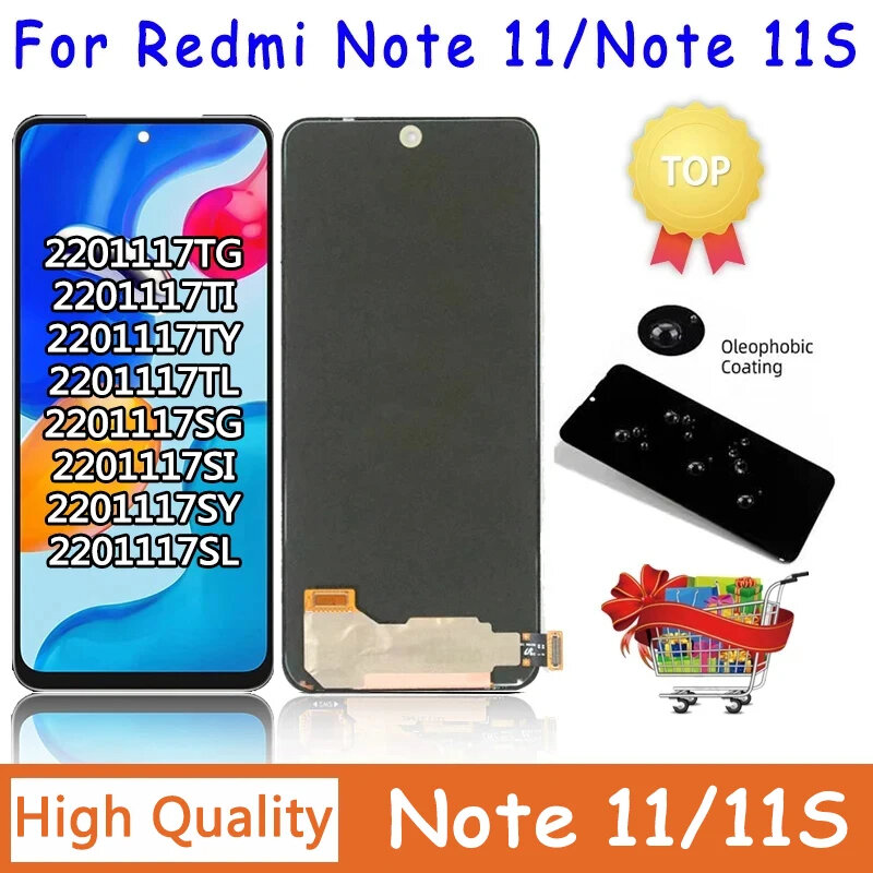 Test per Xiaomi Redmi Note 11 Display Note11 2201117TG Screen Touch Glass Digitizer per Redmi Note 11S LCD con cornice