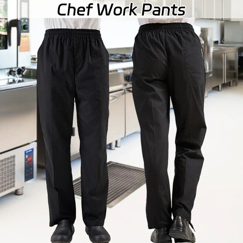 Calças Chef de cintura elástica para homens, Food Service Work Wear, Calças casuais para cozinha, restaurante, uniforme do hotel, calças