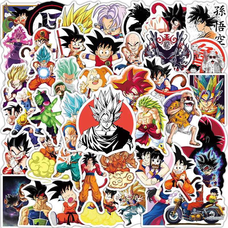 Pegatinas de dibujos animados de Dragon Ball para niños, calcomanías de Anime para monopatín, portátil, motocicleta, Graffiti fresco, impermeable, juguetes para niños, 50/100 piezas