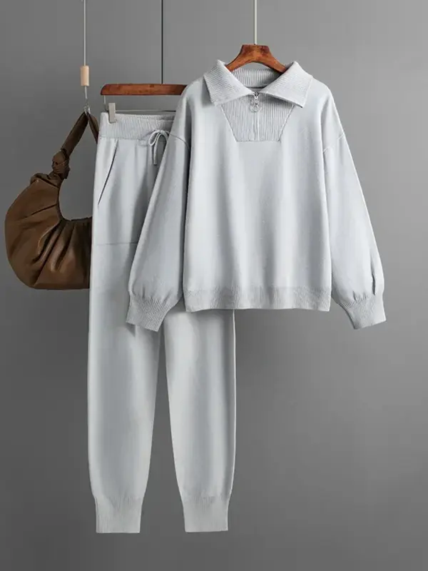 Traje de punto de gran tamaño para mujer, conjunto de 2 piezas, pantalones cálidos, suéteres informales, chándal para correr, Invierno