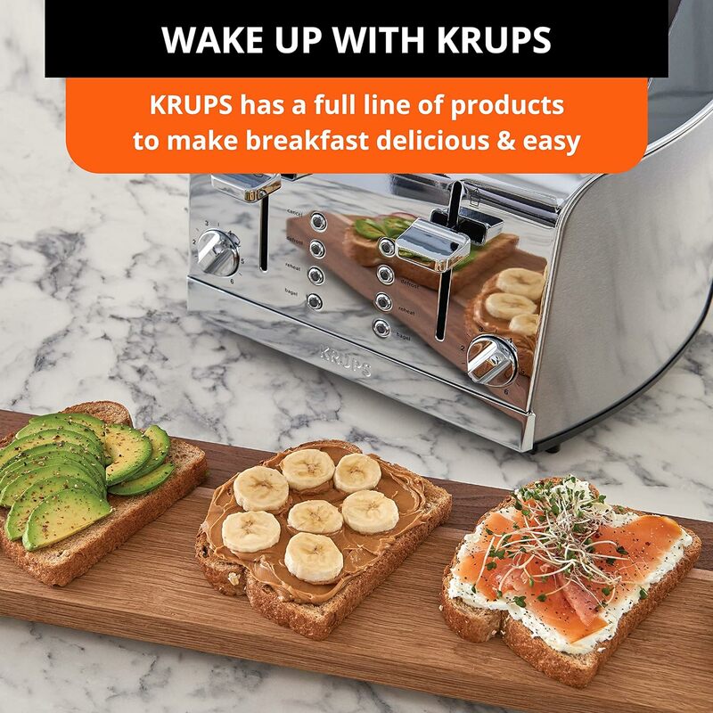 Frühstücks set Edelstahl Toaster 4 Scheiben 1500 Watt braun Einstellungen, Auftauen, Aufwärmen, Hoch hub hebel Silber, Matt und Chrom