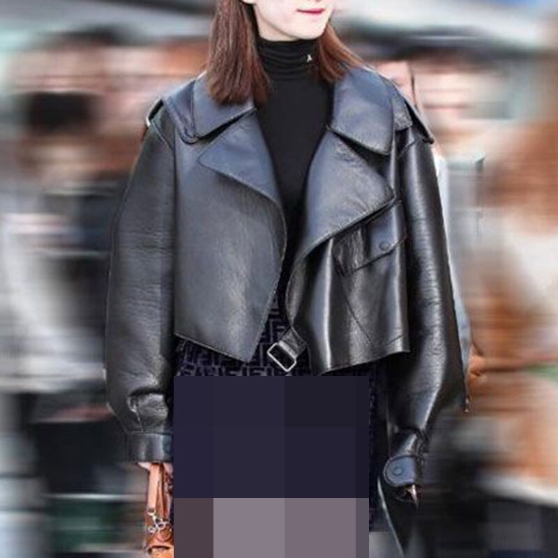2022 primavera nuova giacca in pelle di montone giacca corta da donna giacca da moto allentata giacca in pelle tasche cappotto