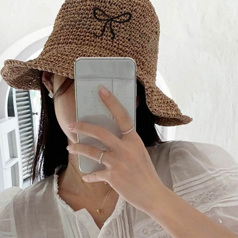 Spring Summer Bucket Hat New Quick Drying Sunscreen Staw Hats Breathable Solid Color Bow Strap Bucket Hats Outdoor Camping