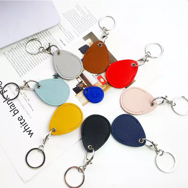 Pu Leather Keychain Protection Cover Water Drop Card Cover with Keychain Leather Keychains