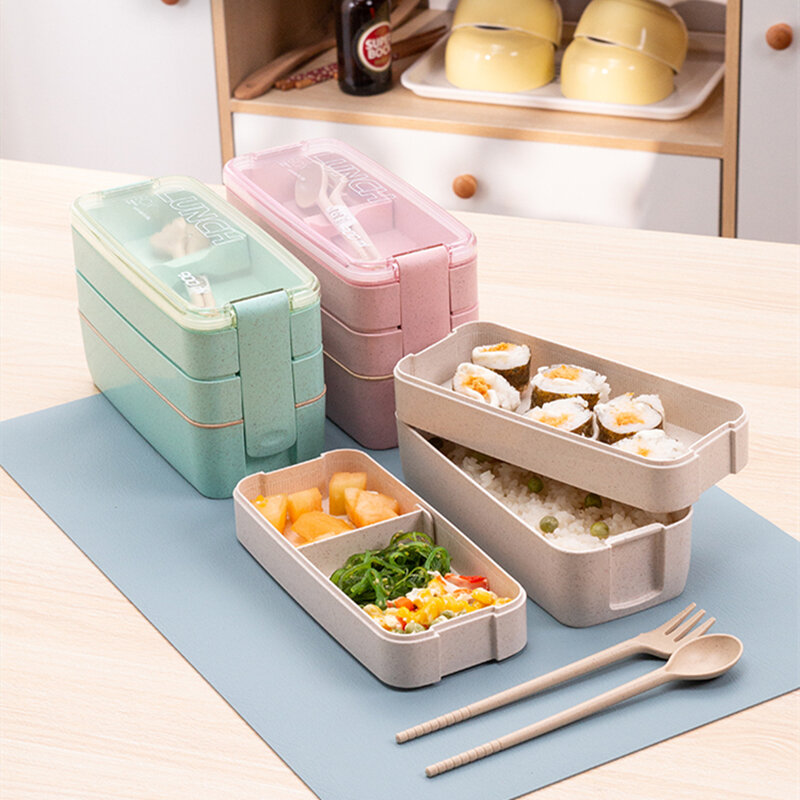 Fiambrera de paja de trigo para niños, caja de almuerzo saludable sin BPA, vajilla para microondas, contenedor de almacenamiento de alimentos, taza de sopa