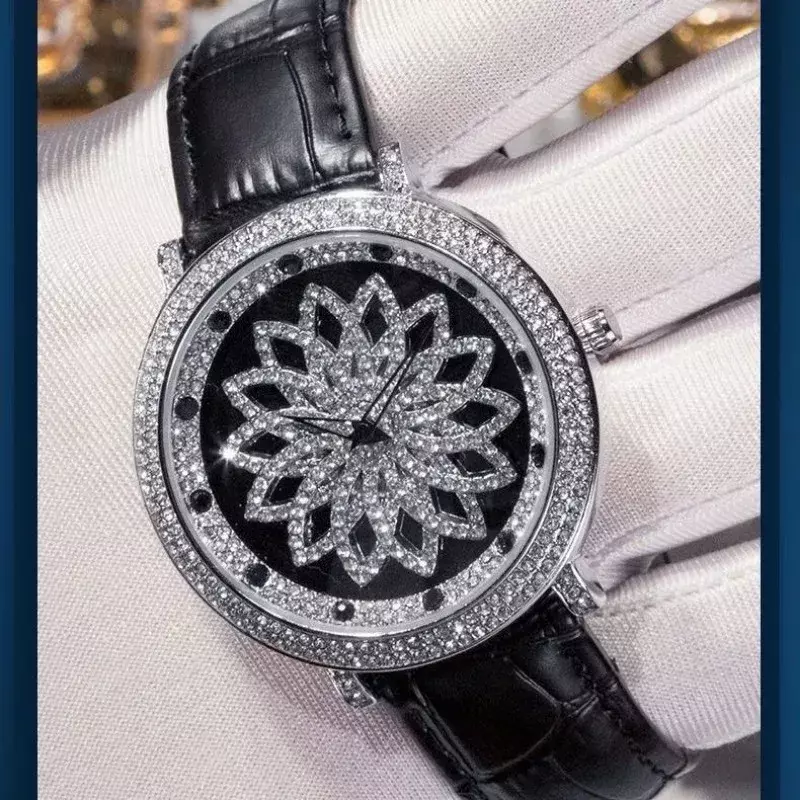 Relógio de casal impermeável com mostrador rotável para homens e mulheres, diamantes de luxo, relógios femininos, moda babysbreath, relógio para homens e mulheres