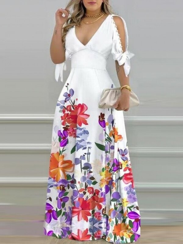 Vestido longo africano maxi para mulheres, estampa de flores, patchwork vestes, roupas africanas, nova moda, verão streetwear