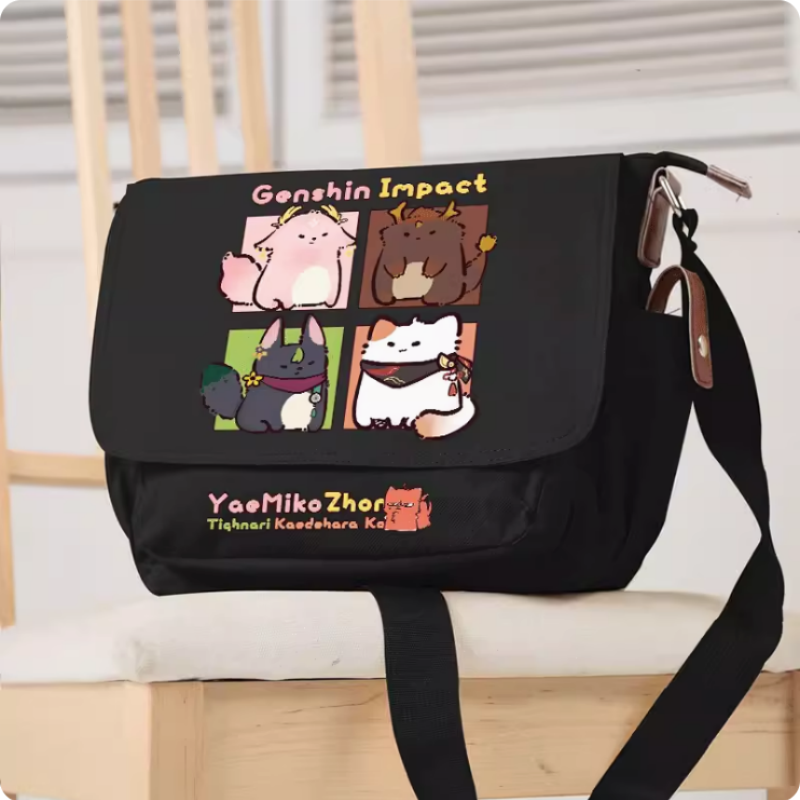 Bolso de mano de dibujos animados de Anime Genshin Impact Yae Miko Zhongli, bolso cruzado de ocio para adolescentes, bolso de mensajero para estudiantes, B209
